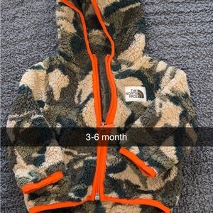 The North Face Camouflage Fleece Jacket with Orange Accents